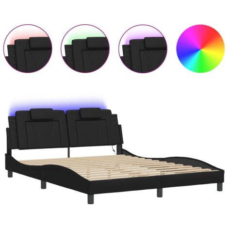 Lit double，Lit adulte，Cadre de lit Viana avec LED sans matelas noir 160x200 cm CFW1236480