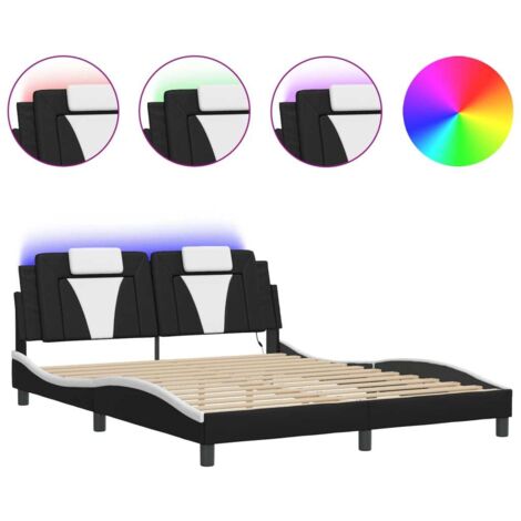 Lit double，Lit adulte，Cadre de lit Viana avec LED sans matelas noir et blanc 160x200 cm CFW6621640