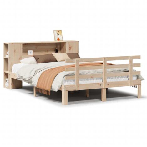 Lit double，Lit adulte，Lit bibliothèque sans matelas 135x190 cm bois de pin massif