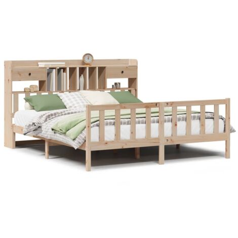Lit double，Lit adulte，Lit bibliothèque sans matelas 180x200 cm bois massif de pin CSW9658676