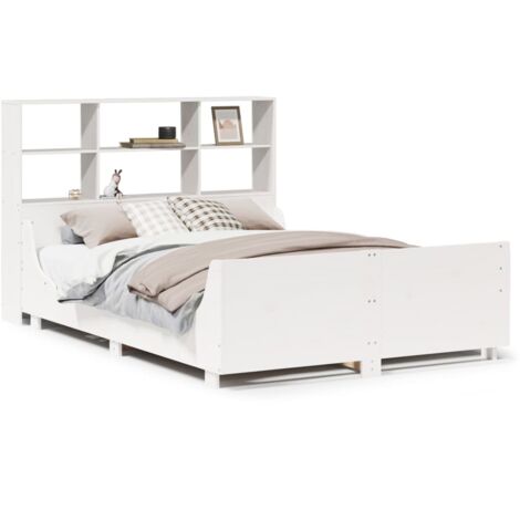 Lit Double，Lit Adulte，Lit bibliothèque sans matelas blanc 160x200 cm bois massif CFW843782