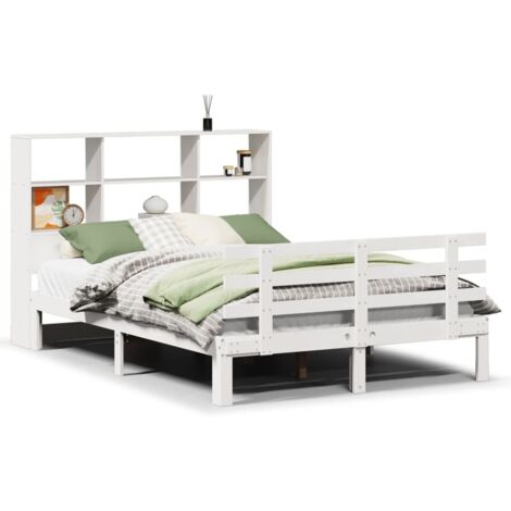 Lit Double，Lit Adulte，Lit bibliothèque sans matelas blanc 160x200 cm bois pin massif CFW629911
