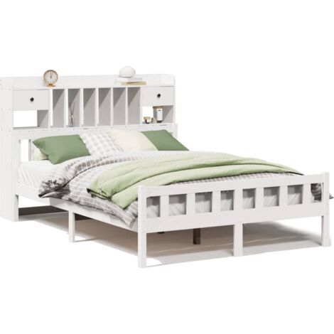 Lit Double,Lit Adulte,Lit bibliothèque sans matelas blanc 160x200 cm bois pin massif CFW682351