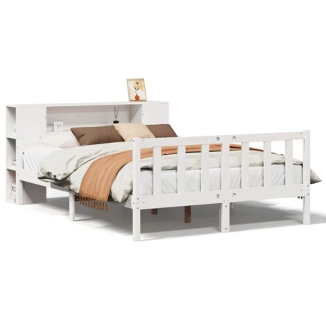 Lit Double,Lit Adulte,Lit bibliothèque sans matelas blanc 160x200 cm bois pin massif CFW712329
