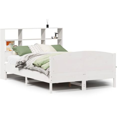 Lit double,Lit adulte,Lit bibliothèque sans matelas blanc 160x200 cm bois pin massif CFW744874