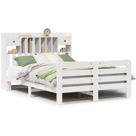 Lit Double,Lit Adulte,Lit bibliothèque sans matelas blanc 160x200 cm bois pin massif CFW814013