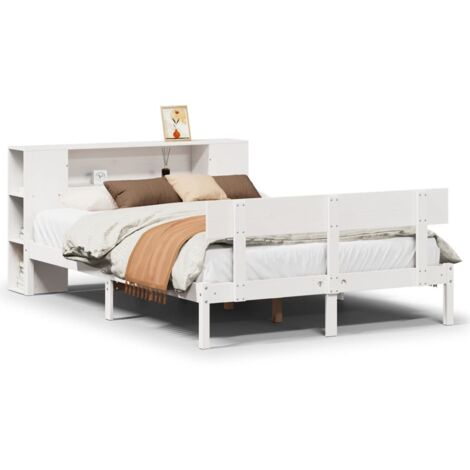 Lit Double,Lit Adulte,Lit bibliothèque sans matelas blanc 160x200 cm bois pin massif CFW849346