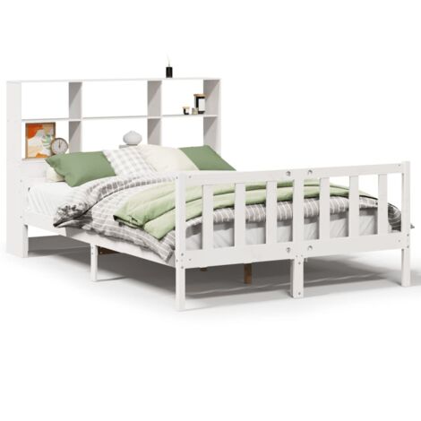Lit Double,Lit Adulte,Lit bibliothèque sans matelas blanc 160x200 cm bois pin massif CFW998817