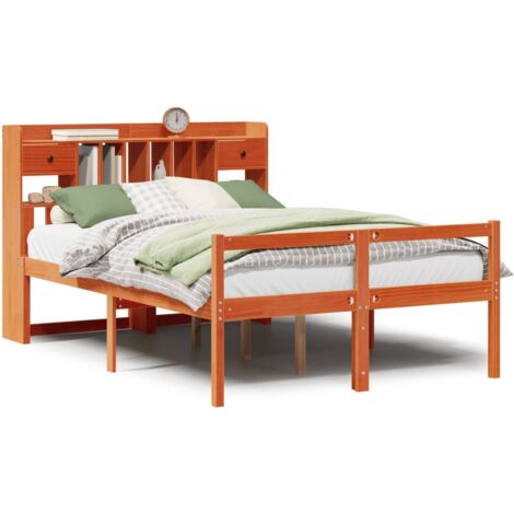 Lit Double，Lit Adulte，Lit bibliothèque sans matelas cire marron 160x200 cm pin massif CFW708527