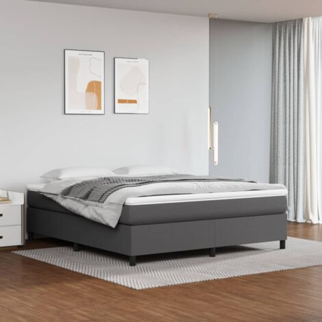 Lit double，Lit Adulte，Sommier à lattes de lit Gris 180x200 cm Similicuir469780 CFW607281