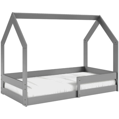 Lit Edmond 123, Gris, Unique, 80x160, Bois, Sommier à lattes, 88x164x124cm