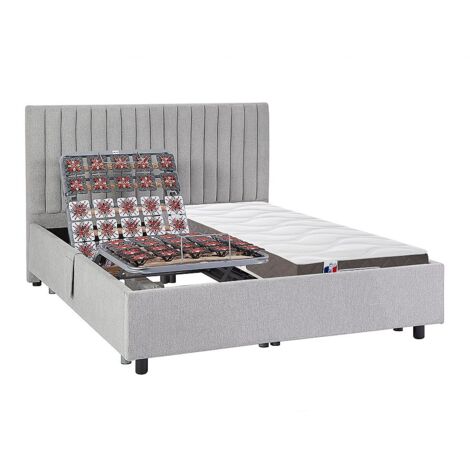 Lit électrique de relaxation déco tout plots + matelas 100% latex 3 zones - 2 x 70 x 190 cm - Tissu - Gris - TIARI de YSMÉE