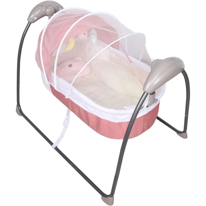 Lit électrique pour bébé - Berceau - Lit de voyage avec télécommande - Rideau de sommeil - Convient pour les bébés de moins de 14 mois - Rose