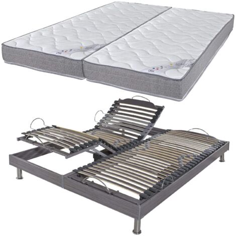Lit électrique S62 + matelas Wave 2x90x200 - Mousse - Soutien ferme - Made in France