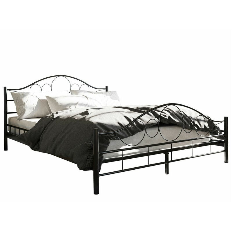 Mobilier1 - Lit Elmira 100, Noir, Unique, 120x200, Métal, Sommier à lattes, 127x207x89cm