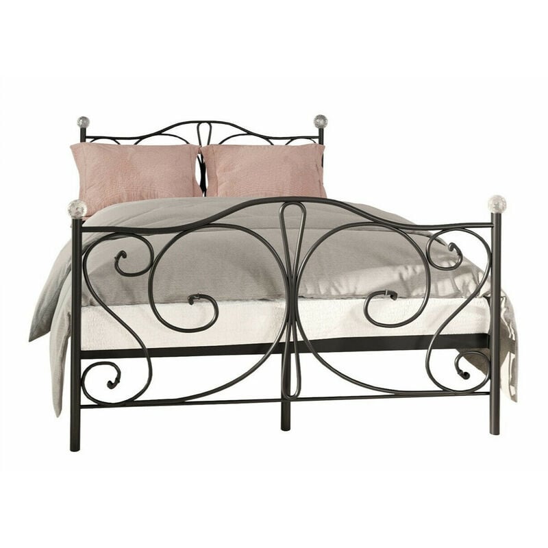 Mobilier1 - Lit Elmira 101, Noir, Double, 160x200, Métal, Sommier à lattes, 165x207x104cm