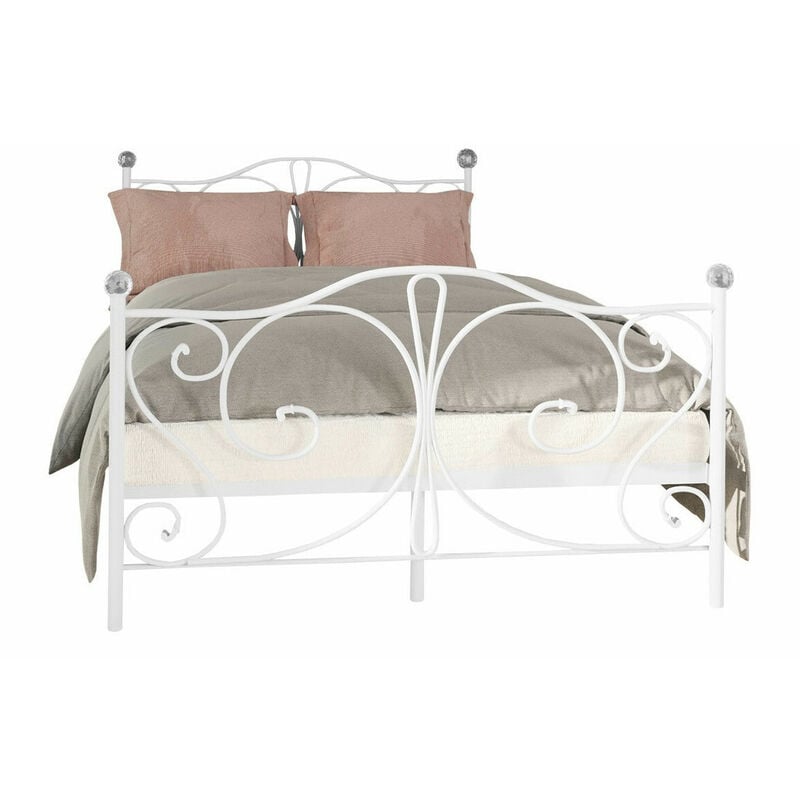 Lit Elmira 101, Blanc, Unique, 120x200, Métal, Sommier à lattes, 125x207x104cm