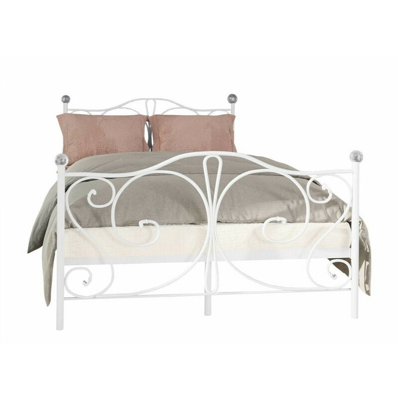 Lit Elmira 101, Blanc, Double, 140x200, Métal, Sommier à lattes, 145x207x104cm