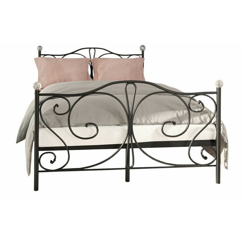 Mobilier1 - Lit Elmira 101, Noir, Double, 140x200, Métal, Sommier à lattes, 145x207x104cm