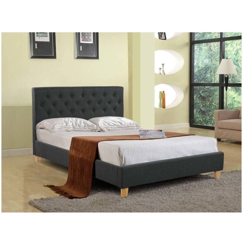 Habitat Et Jardin - Lit double 'Emmy' - 140 x 190 cm - Gris