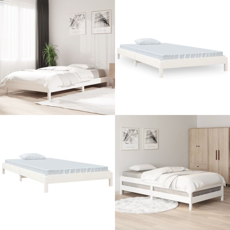Lit empilable sans matelas blanc 80x200 cm bois de pin massif - Lit Superpose - Lit Enfant - Meuble Chambre - Cadre Lit - Bois De Pin - Home & Living