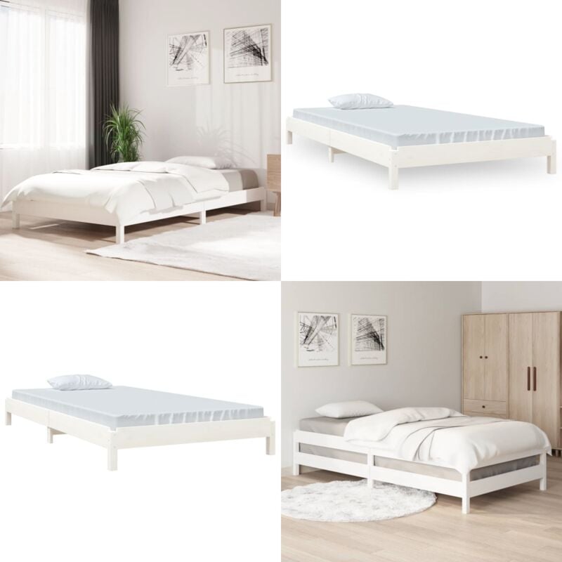 Lit empilable sans matelas blanc 90x200 cm bois de pin massif - Lit Superpose - Lit Enfant - Meuble Chambre - Cadre Lit - Bois De Pin - Home & Living