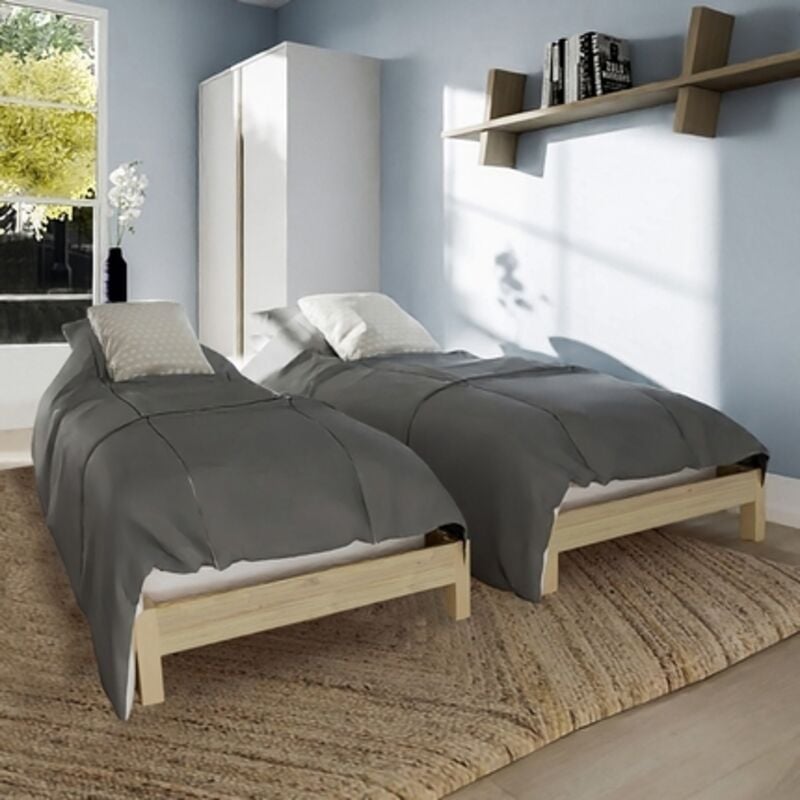 Le Quai Des Affaires - Lit empilable jonas 90x200 (lot de deux lits)+ 2 sommiers / Naturel/ 204x95x42
