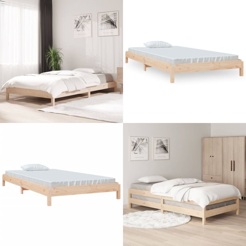 Lit empilable sans matelas 100x200 cm bois massif de pin - Lit En Bois - Lit Superposable - Lit Design - Lit Simple - Chambre À Coucher - Home &