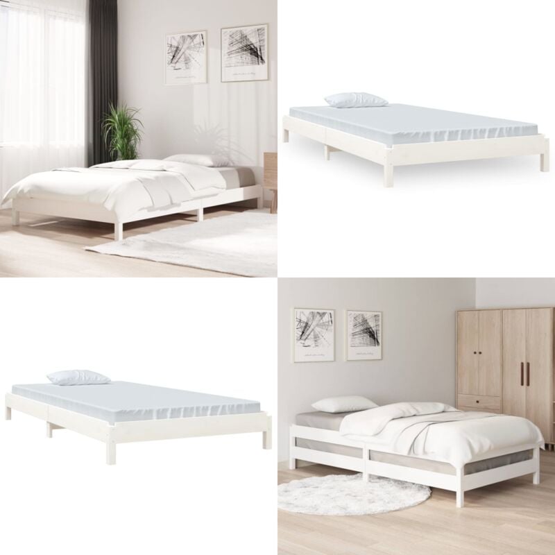 Lit empilable sans matelas blanc 100x200 cm bois de pin massif - Lit Superposé - Lit Enfant - Meuble Chambre à Coucher - Cadre De Lit - Bois De Pin