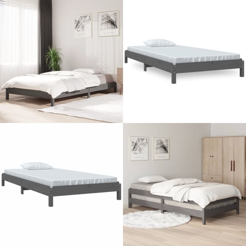 Vidaxl - Lit empilable sans matelas gris 75x190 cm bois de pin massif - Lit Superpose - Lit Enfant - Meuble Chambre - Cadre Lit - Bois De Pin - Home