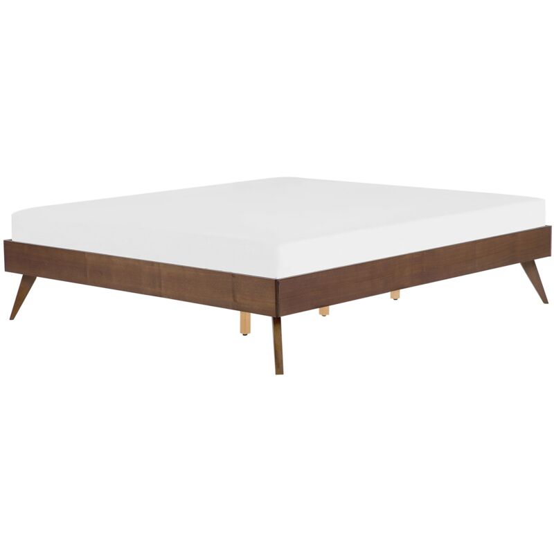 Lit Double en Bois Marron 160 x 200 cm Design Minimaliste avec Touche Rétro pour Chambre au Style Scandinave ou Boho Beliani