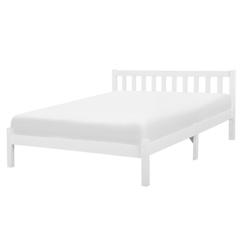 Beliani - Lit Double en Bois Blanc 140 x 200 cm Elégant de Style Traditionnel pour Chambre Moderne ou Scandinave