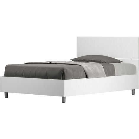 Lit en bois avec tête de lit inclinée Renoma-Couleur Blanc-120x200-Version coffre de rangement