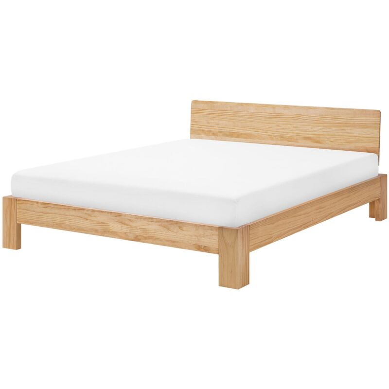 Beliani - Lit Double en Bois Massif Clair 160 x 200 cm Confortable et Robuste au Design Minimaliste pour Chambre Moderne ou Rustique