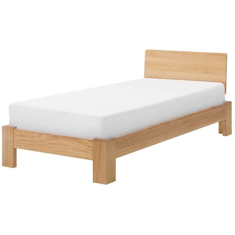 Beliani - Lit Simple en Bois Massif Clair 90 x 200 cm Confortable et Robuste au Design Minimaliste pour Chambre Moderne ou Rustique