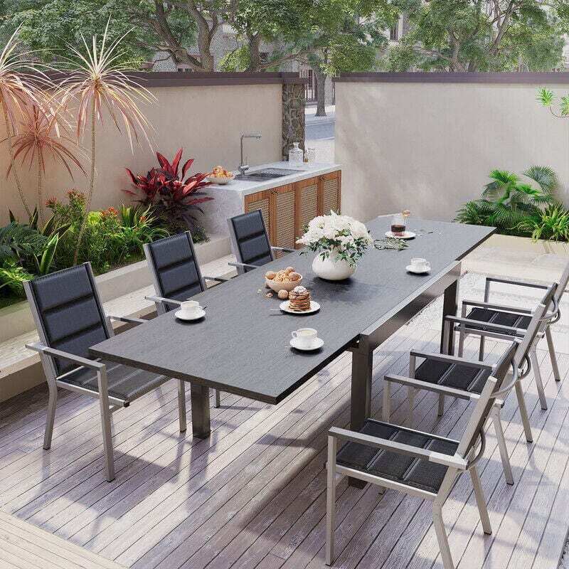 Devoko - Table de jardin escamotable panneau massif en aluminium, 80-160x 80 x 75 cm gris foncé - gris foncé