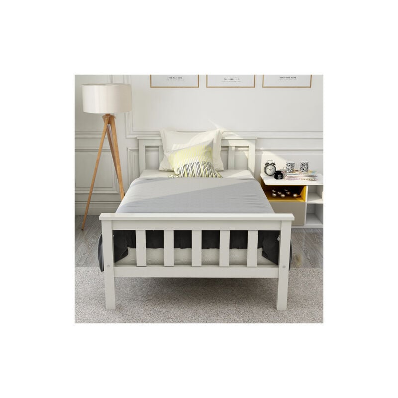 Lit en bois lit simple compos d'un cadre de lit avec sommier lattes lit en bois avec t te de lit - 90 x 200 cm lit d'enfant en bois massif lit