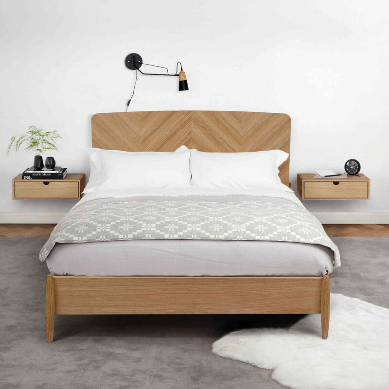 Lit en bois imitation chêne 180x200 - LT0020 - Bois naturel