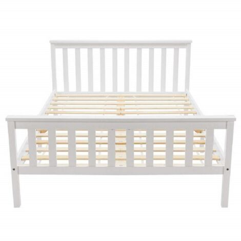 Lit en bois massif blanc avec tête de lit et sommier à lattes, lit junior en pin massif - Taille 140 x 200 cm