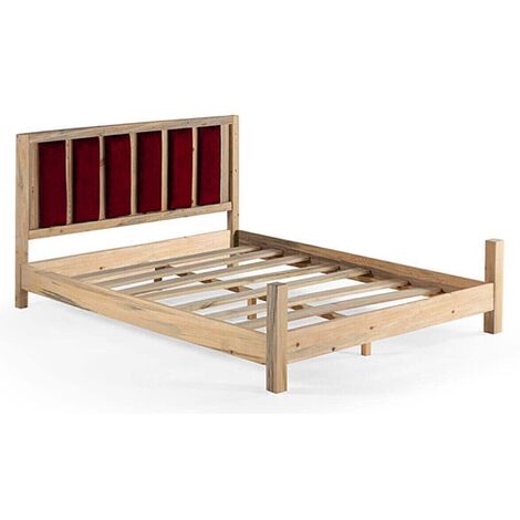 Lit en bois massif clair avec tête de lit tissu doux Mirenda - 7 tailles-Couleur Bordeaux-100x200