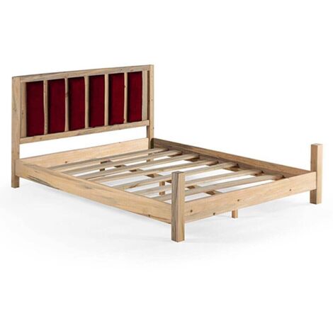 Lit en bois massif clair avec tête de lit tissu doux Mirenda - 7 tailles-Couleur Bordeaux-120x200