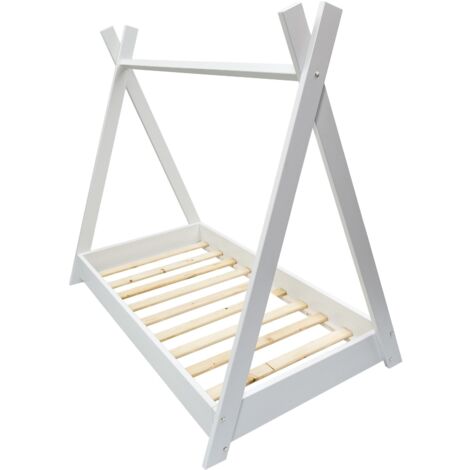 Lit en bois - style scandinave - lit bébé moderne - style tente tipi - 160x80cm - blanc