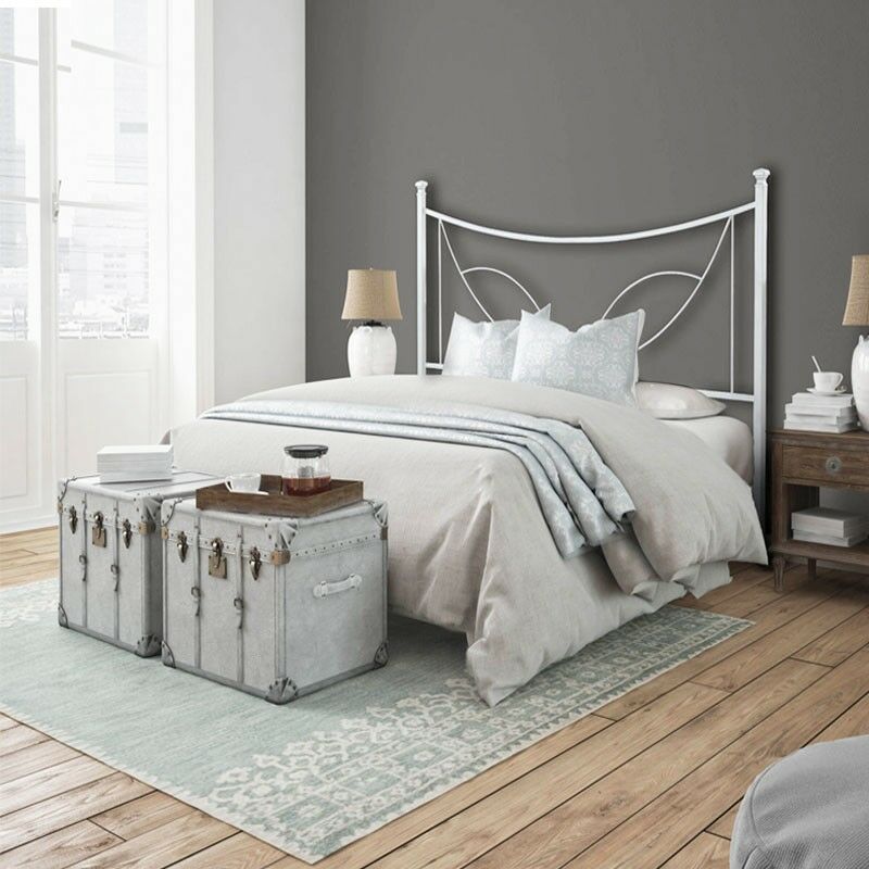 Lit en fer et demi carré avec cadre de lit en fer TULIP Blanc 126x202x h117 cm