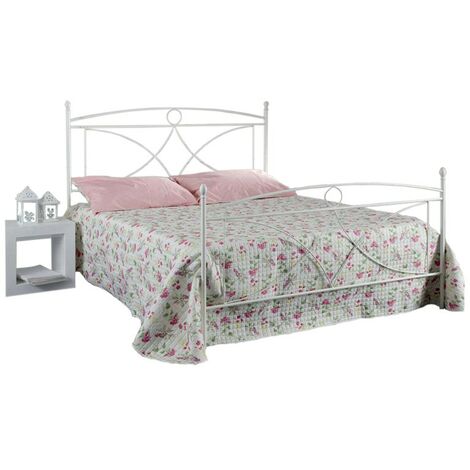 Lit en fer grand carré avec pied de lit Blanc ALICE 126x208x h128 cm