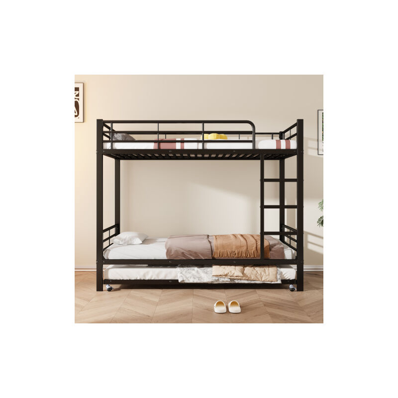 Lit en fer, lits superposés, idéal pour les enfants et les adolescents, avec lit gigogne, lit avec quatre barres latérales,90x200cm
