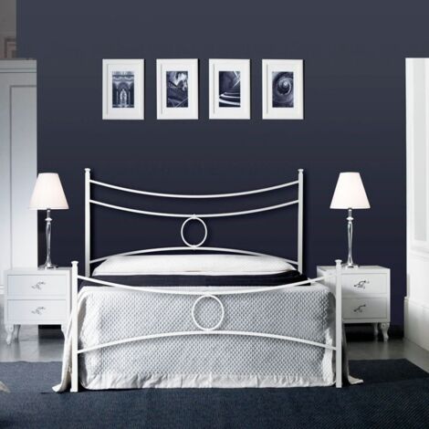 Lit en fer un et demi avec pied de lit Blanc CONCA 126x208x h117 cm