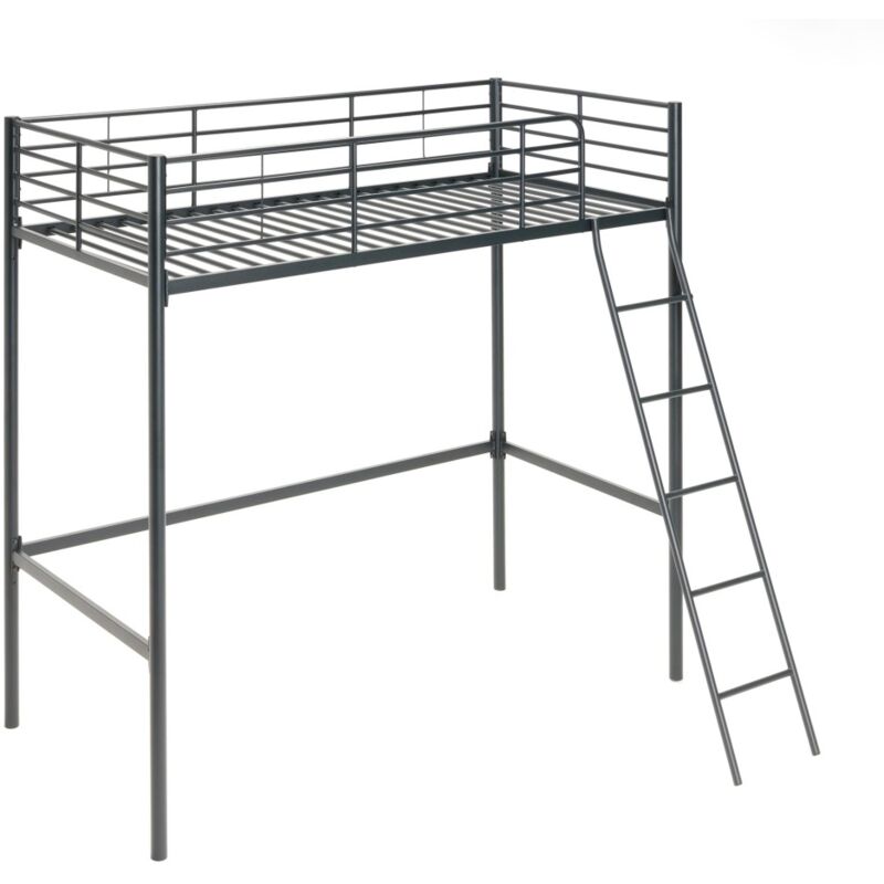 Befara – Lit mezzanine noir Neru – Structure en acier – Compatible matelas 90 x 190 cm – Hauteur 185,5 cm – Barrières de sécurité intégrées Befara – Lit mezzanine noir Neru – Structure en acier – Compatible matelas 90 x 190 cm – Hauteur 185,5 cm – Barrières de sécurité intégrées