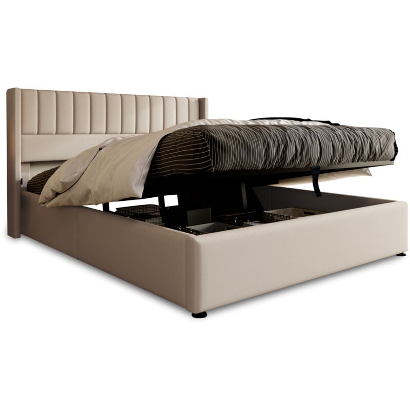 Gutent - Lit en lin rembourré 180 x 200 cm , lit hydraulique, avec rangement