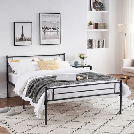 Lit en Métal 90x190 ou 140x190 cm - Lit pour Matelas - pour Chambre d’Amis, Chambre Ado - Noir