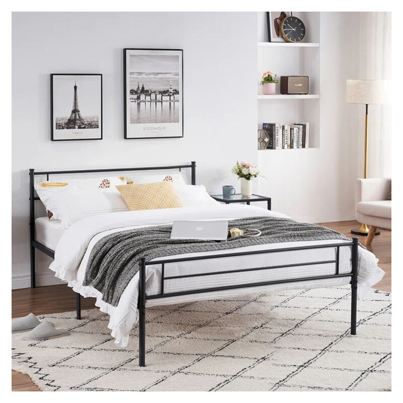 Lit en Métal 90x190 cm - Lit adulte pour Matelas - Cadre de Lit pour Chambre d'Amis, Chambre Ado - Noir